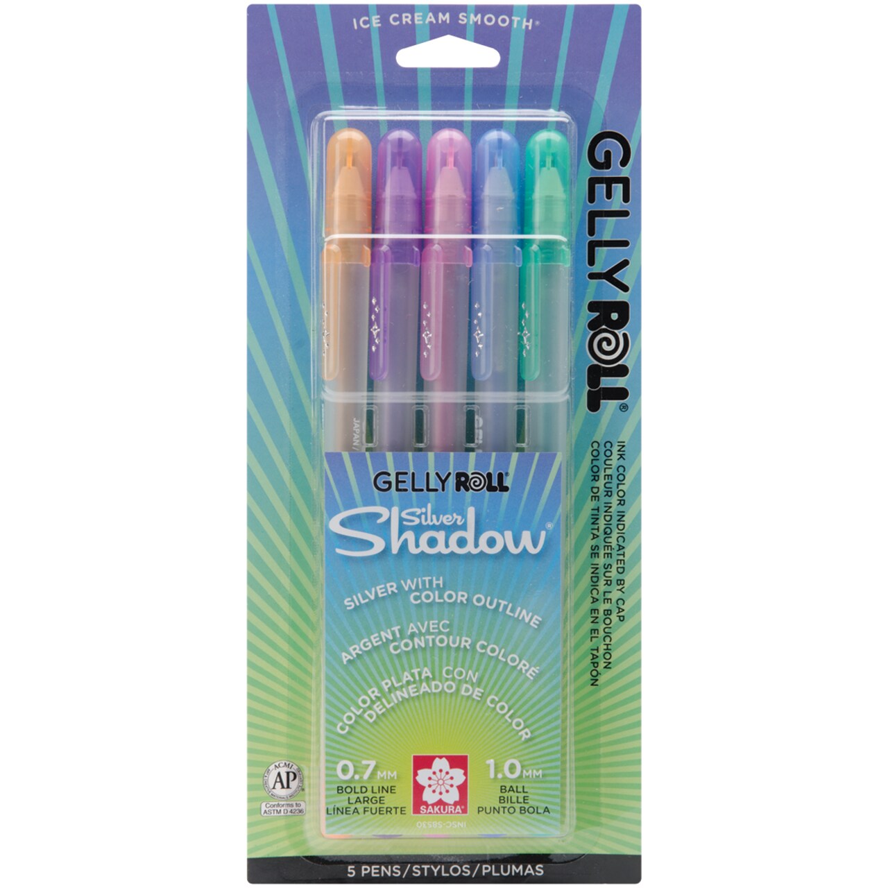 Sakura Gelly Roll Silver Shadow Bold Point Pens 5/Pkg-Blue, Pink, Purple, Green & Orange